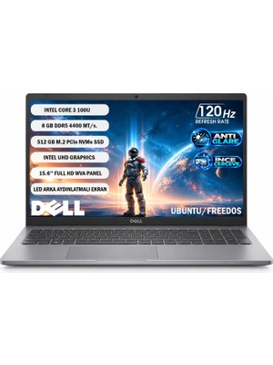 Dell Pro 15 Essential Intel Core 3-100U 8gb 512GB Fhd 15.6" 120Hz Ubuntu PV15250 Notebook