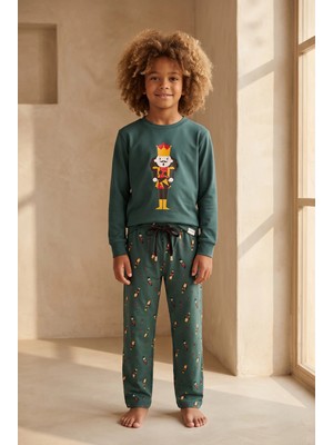 Katia & Bony Erkek Çocuk Dear Santa Kurşun Asker Desenli Pijama Takımı Yeşil