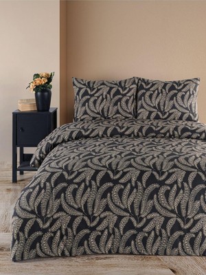 Die Grup Tr Petit FLORETS%100 Pamuk Siyah Nevresim Takımı Çift Kişilik 200X220 Eva 200 x 220
