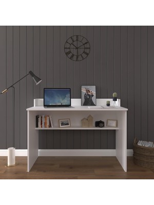Die Grup Tr Asra Trend Beyaz Çm-01 Alt Raflı Bilgisayar ve Çalışma Masası 120X60 cm Geniş TABLA%100 Mdflam Modern Ofis ve Öğrenci Çalışma Istasyonu