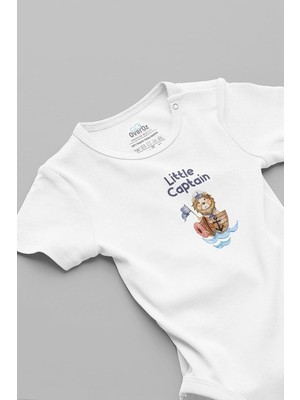 Die Grup Tr ORGANIK%100 Pamuk Little Captain Aslan Baskılı Bebek Body Çıtçıtlı Badi Zıbın Tulum 5013-NEW