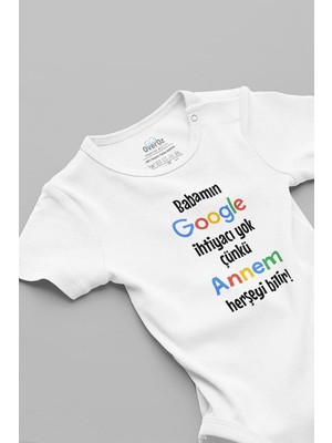 Die Grup Tr ORGANIK%100 Pamuk Babamın Google Ihtiyacı Yok Annem Herşeyi Bilir Bebek Body Çıtçıtlı Zıbın 5130