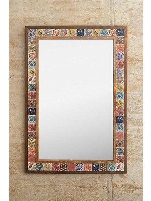 Die Grup Tr Oscar Stone Decor Ahşap Çerçeveli Mozaik Taş (Mermer) Ayna 63X93 cm Seramik Eskitme Çini Desenli AYN6090-019