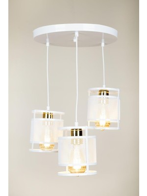 Die Grup Tr 3 Lu Sarkıt Modern Tepsi Beyaz Halka Gold Sarkıt Avize-Salon-Mutfak-Oturma Odası-Avize Modelleri Beyaz 30 x 60