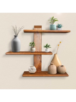 Die Grup Tr Dekoratif Ahşap 3 Raflı Duvar Rafı Kitaplık Çiçeklik Biblo Rafı 60X48X18 cm