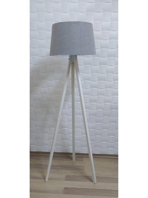 Die Grup Tr 3 Ayaklı Ahşap Tripod Lambader - Gri Konik Başlıklı BEYAZ%100 Mdf Ayaklı Yer Lambası, E27 Duy 145 cm Dekoratif Köşe Aydınlatması, Leke Tutmaz Özel Kumaş (4268731)