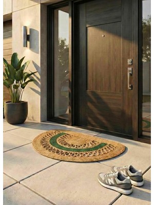 Die Grup Tr Lunaloop Yarım Ay Jüt Paspas El Yapımı Kapı Önü Banyo Balkon Kilimi Karavan Tekne Ev Dekorasyonu Sevigililer Günü Doğum Günü Yeni Ev Hediyesi Karşılama Deneyimi (Hasır-Yeşil Şerit, 45 x 75 Cm)