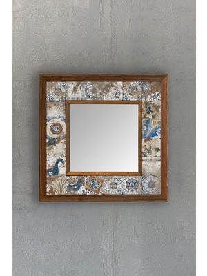 Die Grup Tr Oscar Stone Decor Masif Çerçeveli Mozaik Taş Ayna 33 cm x 33 cm Morocco-Etnik-Brown-Blue
