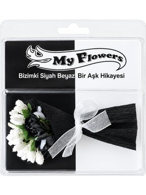 Die Grup Tr Mini Çiçek Buketi – Suprizli Paket Arka Yüzü Şık Ambalaj, Dekoratif Yapay Mini Çiçek Demeti (Siyah-Beyaz)