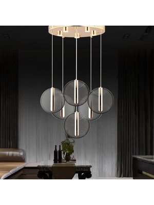 Die Grup Tr Dustin 6'li Yuvarlak 3 Renk 80 Watt Gold Kristal Ledli Modern Oturma Odası Salon Sarkıt Avize