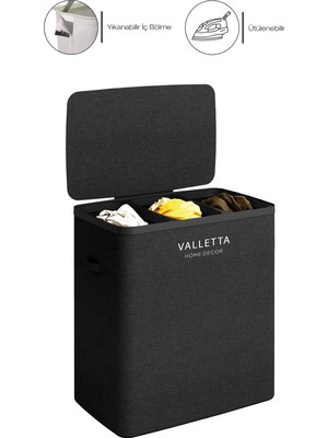 Die Grup Tr Paloma 120L Üç Yıkanabilir Bölmeli Katlanabilir Kumaş Kirli Çamaşır Sepeti Ink Black Xl