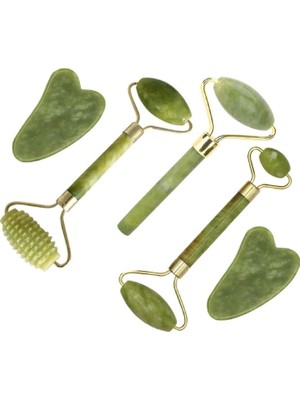 Die Grup Tr Jade Roller Gua Sha Seti, Yeşim Rulo Yüz Rulosu, Yüz Rulosu Masaj Cihazı, Yüz Masaj Rulosu, Cilt Bakım Araçları (5'i 1 Arada)