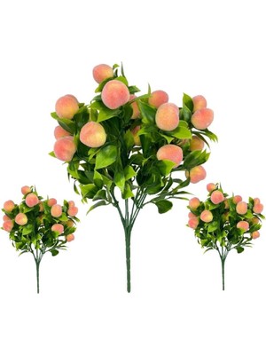 Die Grup Tr 3lü Set Yapay Şeftali Demeti Yapay Çiçek 30 * 20CM Yeşil Yapraklı