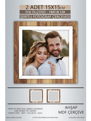 Die Grup Tr Yhfoto 2 Adet 15X15 Çerçeve Ahşap Beyaz Şeritli Fotoğraf Mdf Çerçeve Kare Çerçeve Kahverengi 15 x 15