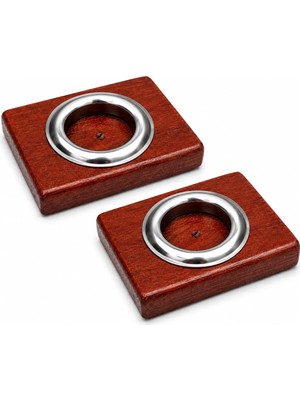 Die Grup Tr Bfastore El Yapımı Ahşap Tealight Mumluk Seti, Dekoratif Tasarım, 2 Adet, 9X7X1,5 Cm, Renk Seçenekli (Maun Mumluk + Paslanmaz Renkli Hazne)