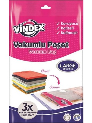 Die Grup Tr Vindex Vakumlu Giyisi Yastık Yorgan Saklama Torbası Poşeti Hurç - Large - 50X70 Cm. -1 Adetlik Paket