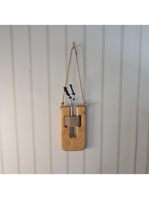 Die Grup Tr Rustik Ahşap Duvar Saksısı, El Yapımı Çam Ağacından, Cam Tüp Vazo, Halat Askılı, Modern Ev Dekorasyonu, 18X12 cm (Ceviz)