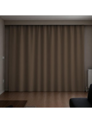 Die Grup Tr %100 Blackout Tam Karartma Fon Perde, Siparişe Özel Dikim, Siyah Arka Yüz, Kornişe Hazır, Tek Kanat – Kahverengi, 100 × 200 cm