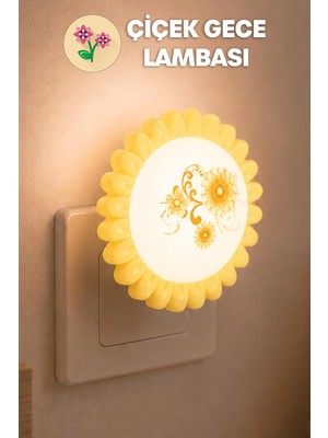 Die Grup Tr Çiçek Figürlü Gece Lambası On/off Tuşlu Koridor Hol Işığı Uyuma Işığı Sarı GC09