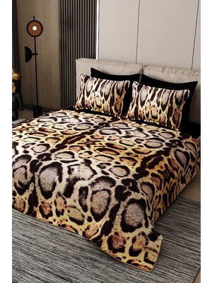 Die Grup Tr Pike Takımı Pamuklu Çift Kişilik Jakar Dokuma Yatak Örtüsü Gold Leopard, PIKE4511