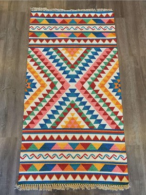 Die Grup Tr Cotton 551 Etnik Desenli Canlı Çok Renkli Kilim, 80 x 150