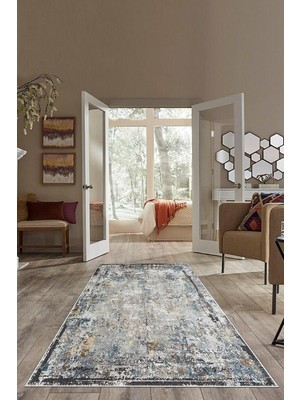 Die Grup Tr Theclouds Gri Eskitme Desenli Yıkanabilir Kaymaz Taban Leke Tutmaz Modern Salon Halısı ve Yolluk, 120 x 180 MRT1226K