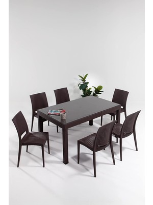 Die Grup Tr Rattan Large Camlı Kahve Masa Takımı Bahçe&balkon 1 Camlı Masa + 6 Sandalye