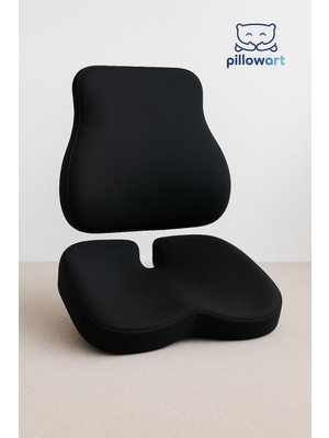 Die Grup Tr Pillowart% 100 Visco Ortopedik Oturma ve Bel Minderi 2 Li Takım- Ofis, Araç, Ev Çalışma Sandalyesi Için Siyah