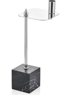 Die Grup Tr Evza Mermer Kare Asimetrik Mumluk Siyah Gümüş 12,5 * 12,5 * 31 cm