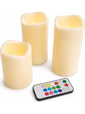 Die Grup Tr Flameless Pilli LED Mum Seti, Uzaktan Kumardalı, 3'lü Paket, Krem Rengi, Dekoratif Pilsiz Mum