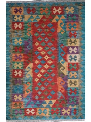 Die Grup Tr Desenli Yeşil Pamuklu Çok Renkli Otantik ve Etnik Kilim 507, 155 x 230