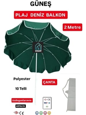 Die Grup Tr Güneş Deniz Plaj Balkon Şemsiyesi, 2 Metre, Polyester, Yeşil, Çantali
