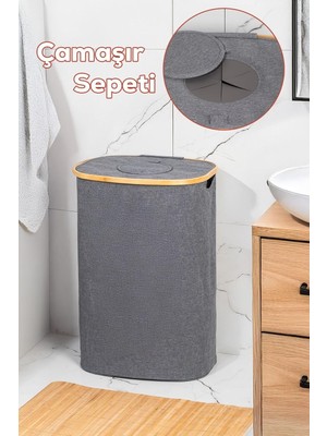 Die Grup Tr MIO-101 Bambu Banyo Kirli Çamaşır Sepeti Banyo Düzenleyici Sepet 44X66 cm