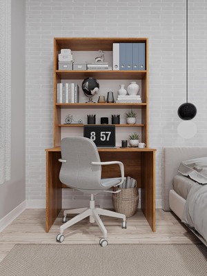 Die Grup Tr Asra Trend Petra Desen Çm-03 Entegre Kitaplıklı Çalışma Masası 100X60 cm Geniş Tabla 192 cm YÜKSEKLIK%100 Mdflam Çok Katlı Modern Ofis Öğrenci Masası