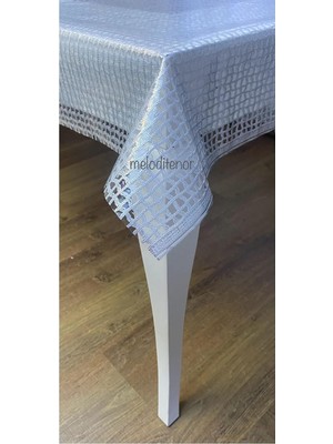 Die Grup Tr Meiwa Şeffaf Kaplama Hasır Zincir File Desen Lüks Gümüş Pvc Muşamba Masa Örtüsü Gümüş 100 x 140
