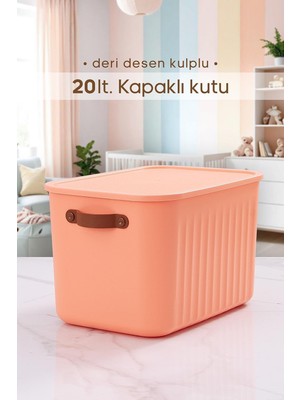 Die Grup Tr Kulplu Somon Dolap Düzenleyici 20 Lt Kapaklı Saklama Kutusu Sepet Oyuncak Kutusu Organizer
