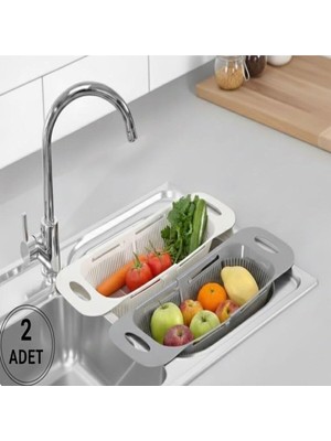 Die Grup Tr Sürgülü Ayarlanabilir Pratik Lavabo Süzgeci, Meyve Sebze Salata Yıkama Süzgeci Beyaz-Gri 2 Adet