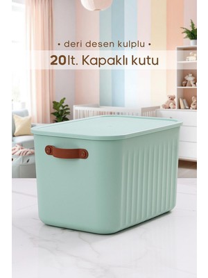 Die Grup Tr Kulplu Mint Yeşili Dolap Düzenleyici 20 Lt Kapaklı Saklama Kutusu Sepet Oyuncak Kutusu Organizer