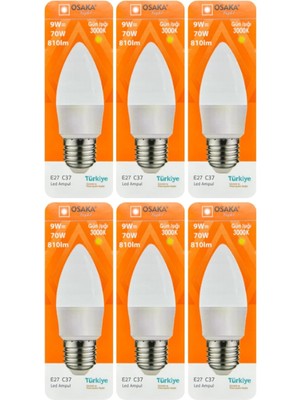 Die Grup Tr 9W (70W) Sarı Işık (3000K) E27 Duylu LED Mum Ampul, 6 Adet