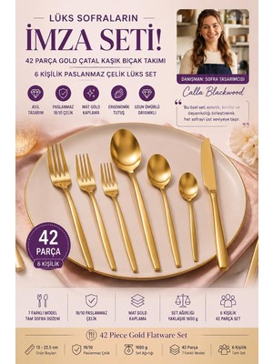 Die Grup Tr 42 Parça Gold Çatal Kaşık Bıçak Takımı - 6 Kişilik Endüstriyel 18/10 Gold Paslanmaz Çelik Çeyiz Seti 723562