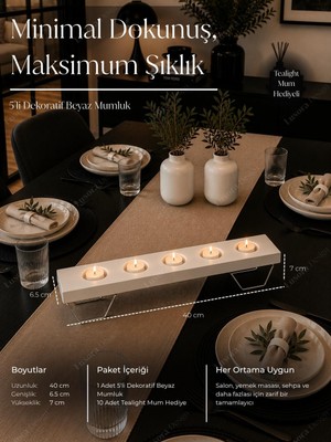 Die Grup Tr 5'li Tealight Mumluk, 40 cm Metal Ayaklı Dekoratif Masa Üstü Mumluk - Siyah