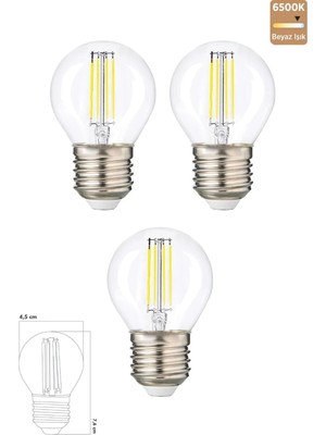 Die Grup Tr G45 Şeffaf Cam E27 Mini LED Ampul, 6500 Kelvin Beyaz Işık, 3 Adet