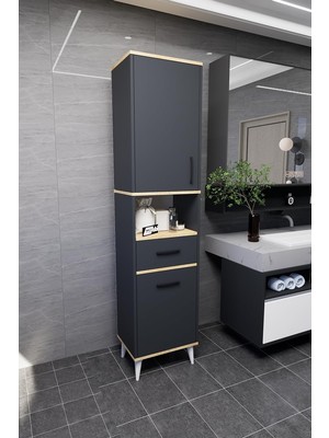 Die Grup Tr Lula Çok Amaçlı Dolap Banyo Dolabı Kirli Çamaşır Sepeti Dolabı Antrasit