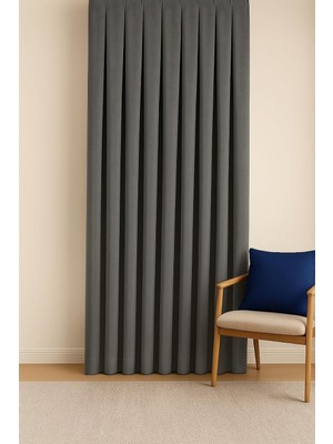 Die Grup Tr Cortibo Barcelona Kadife Dokulu Fon Perde Gri (Pilesiz), 140 x 270