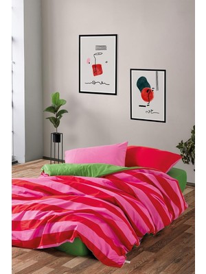 Die Grup Tr Popping Colors Tek Kişilik Lastikli Çarşaflı Nevresim Takımı Cherie Yeşil