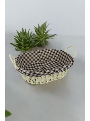 Die Grup Tr Hasır Rattan Ekmeklik Ekmek Sepeti Oval Ekose Kumaş