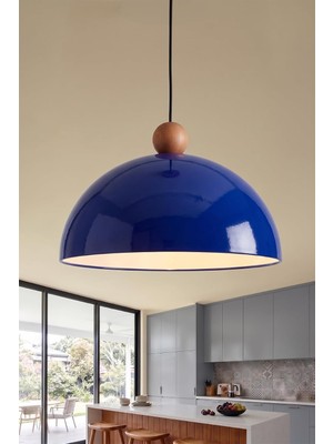 Die Grup Tr Luna Ahşap Boncuklu Sarkıt Avize, Bohem Tavan Lambası ve Salon Oturma Odası Aydınlatması - Lacivert - 30 cm – Modern Dekoratif Avize, Tavan Aydınlatması