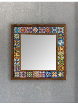 Die Grup Tr Oscar Stone Decor Masif Çerçeveli Mozaik Taş Ayna 43 cm x 43 cm (Morocco-Etnik Desen) Dresuar Üstü Balkon