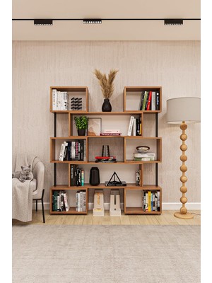 Die Grup Tr Asra Trend Modern Ayarlanabilir Raflı Ev Ofis KITAPLIK%100 Mdf Dekoratif Kütüphane Kitaplık Dk-02 150X173X25 cm Asimetrik Tasarım Açık Raf Ünitesi