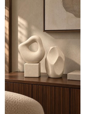 Die Grup Tr Alora 2'li Modern Organik Form Dokulu Seramik Vazo Seti (Büyük 30X20 Cm/küçük 23X14 Cm)